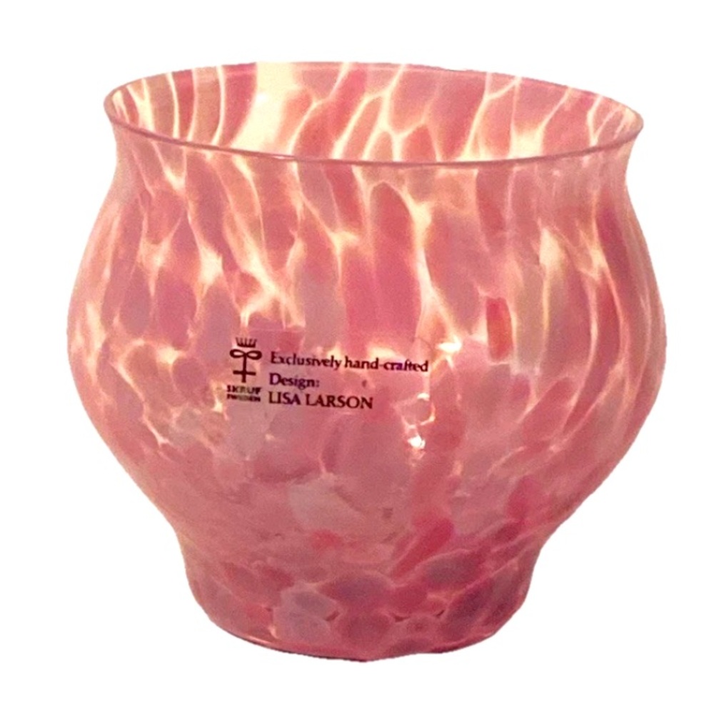 Lisa Larson Skruf Glass Candle Bowl | Vintage Hand Blown Votive Pink